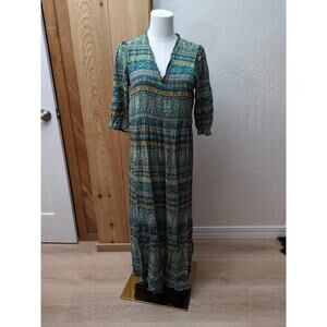 J Jill Womens Puff Sleeve V Neck Long Maxi Dress Paisley Multicolor Size S Small